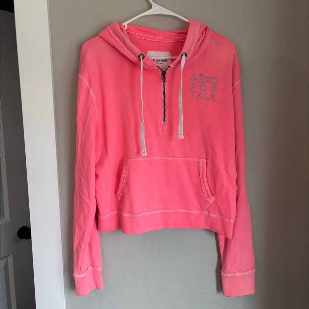 Aeropostale Women's Pink Half Zip Hoodie Sweater